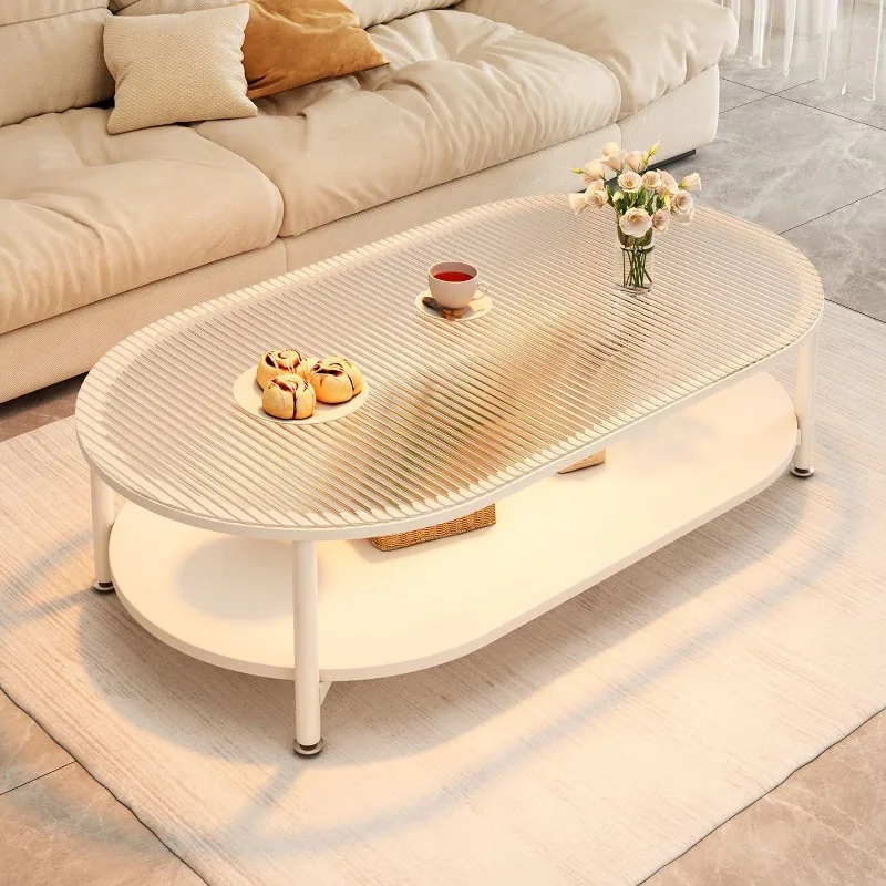 Coffee table cream style living room household small apartment 2026 new creative small table tempered glass sofa coffee table