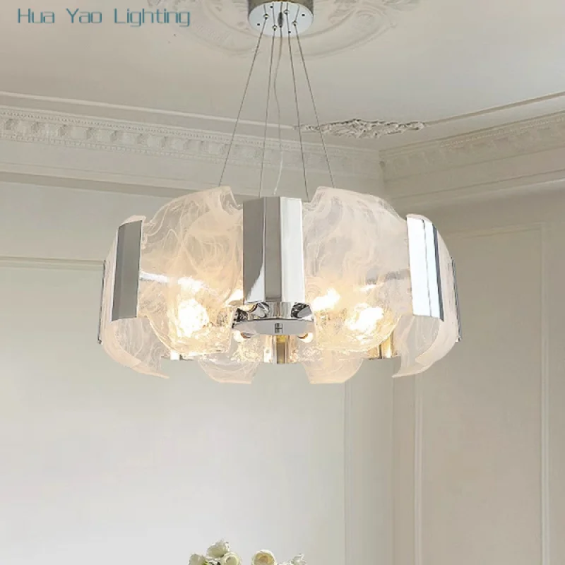 Luxury Retro French Style Cloud Glass Led Pendant Light Creamy Wind Designer Chandelier For High-End Bedroom Restaurant Lighting