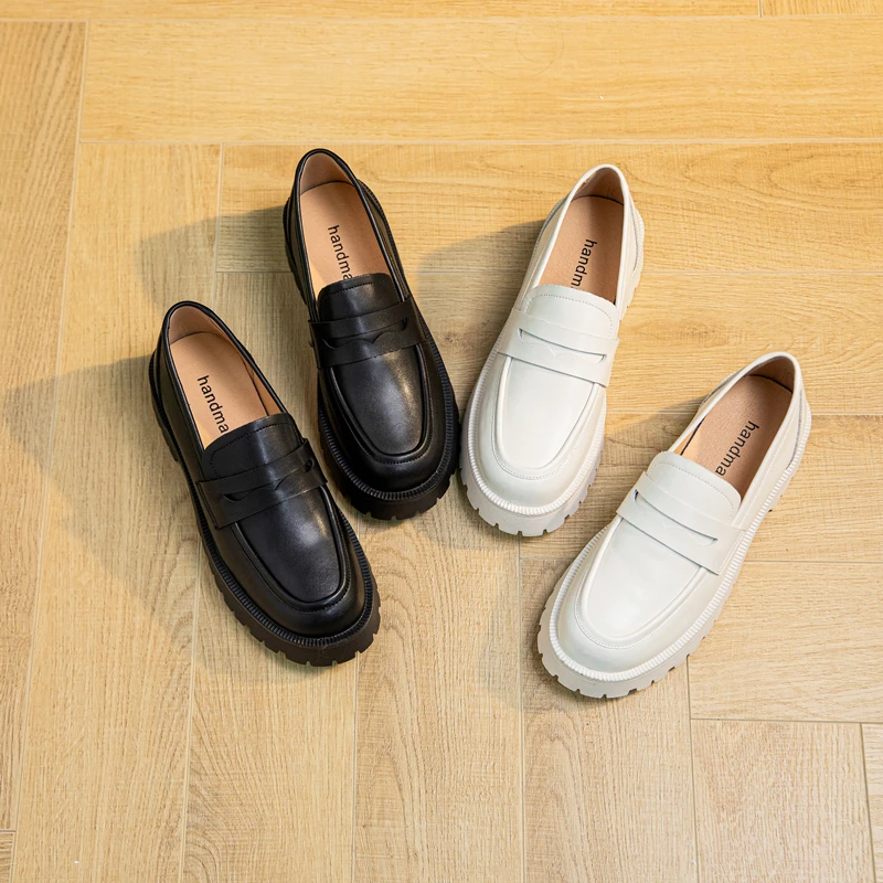 DIMANYU-mocasines de piel auténtica para mujer, zapatos de suela gruesa, estilo universitario, a la moda, para primavera, 2024