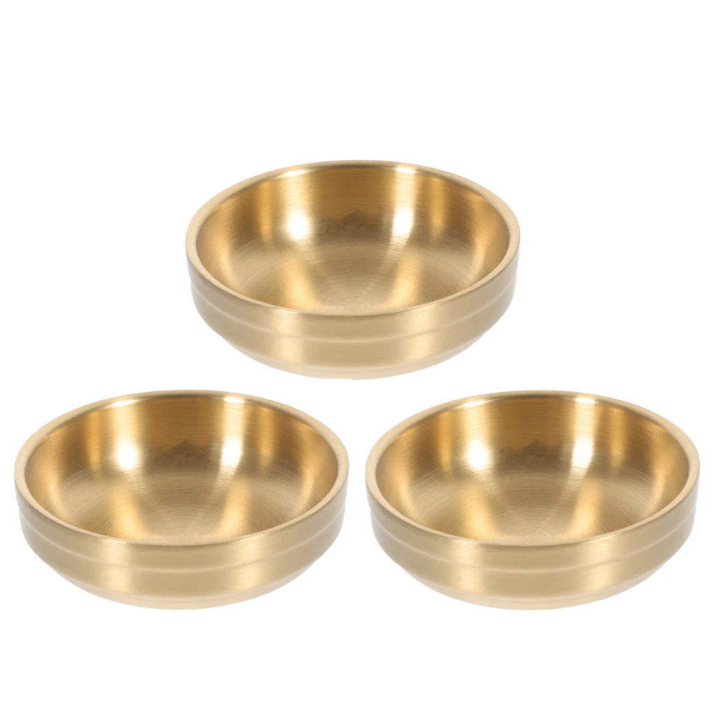 

3pcs Stainless Steel Dipping Dish 9Cm Golden Korean Style Sauce Bowl For Sushi Soy Seasoning Snack Popcorn Ice Cream Dessert
