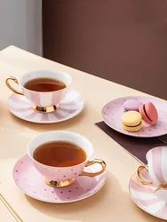 Pink Ceramic Coffee Tea Cup with Saucer Ceramic Coffee Cup Set British Afternoon Tea Mug Water Milk Latte Cups Kitchen Drinkware