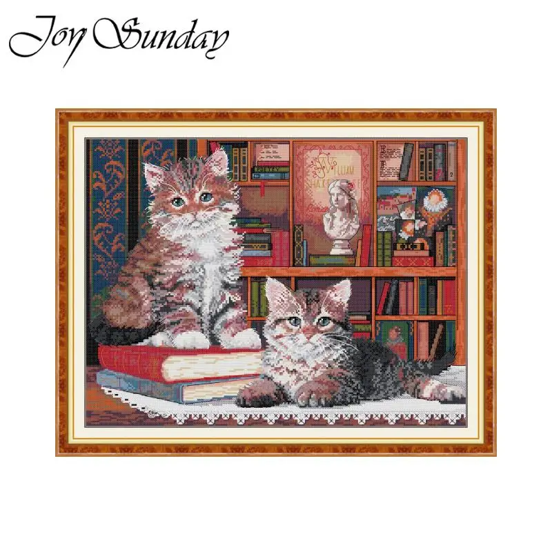 Cross Stitch Kit Joy Sunday The Learned Cat Pattern Printed Counted Canvas DIY Embroidery Kit Aida Cloth 16/14/11CT Home Decor