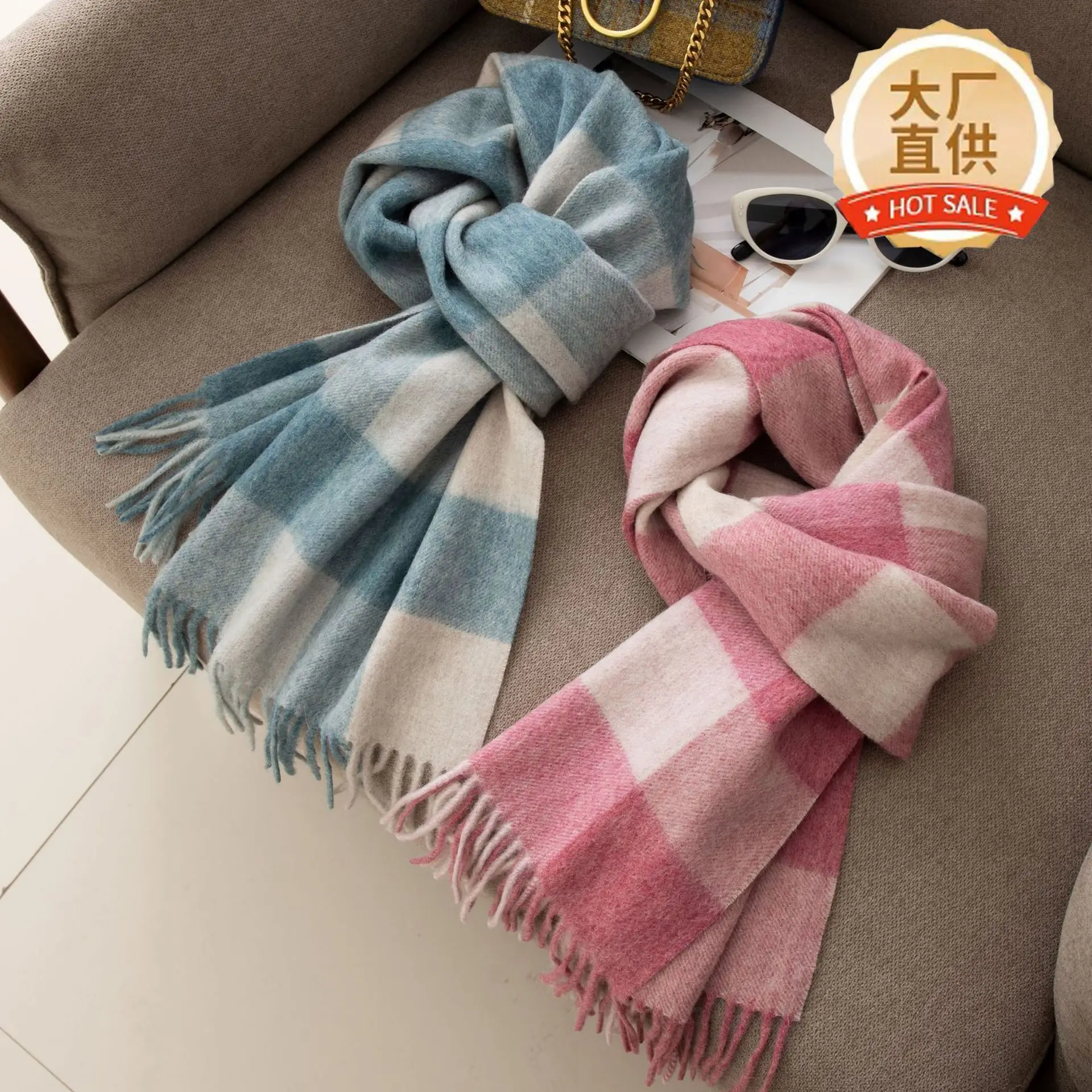 

Высококачественный шерстяной клетчатый шарф для женщин, пар, зима-осень, мягкий теплый классический глушитель с кисточками, женская термошаль, женский Wh237