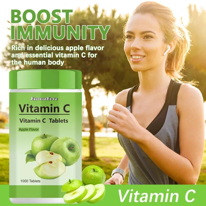 

Apple Flavor Vitamin C Chewable Tablets Premium Pure Formula Essential Immune Health Care