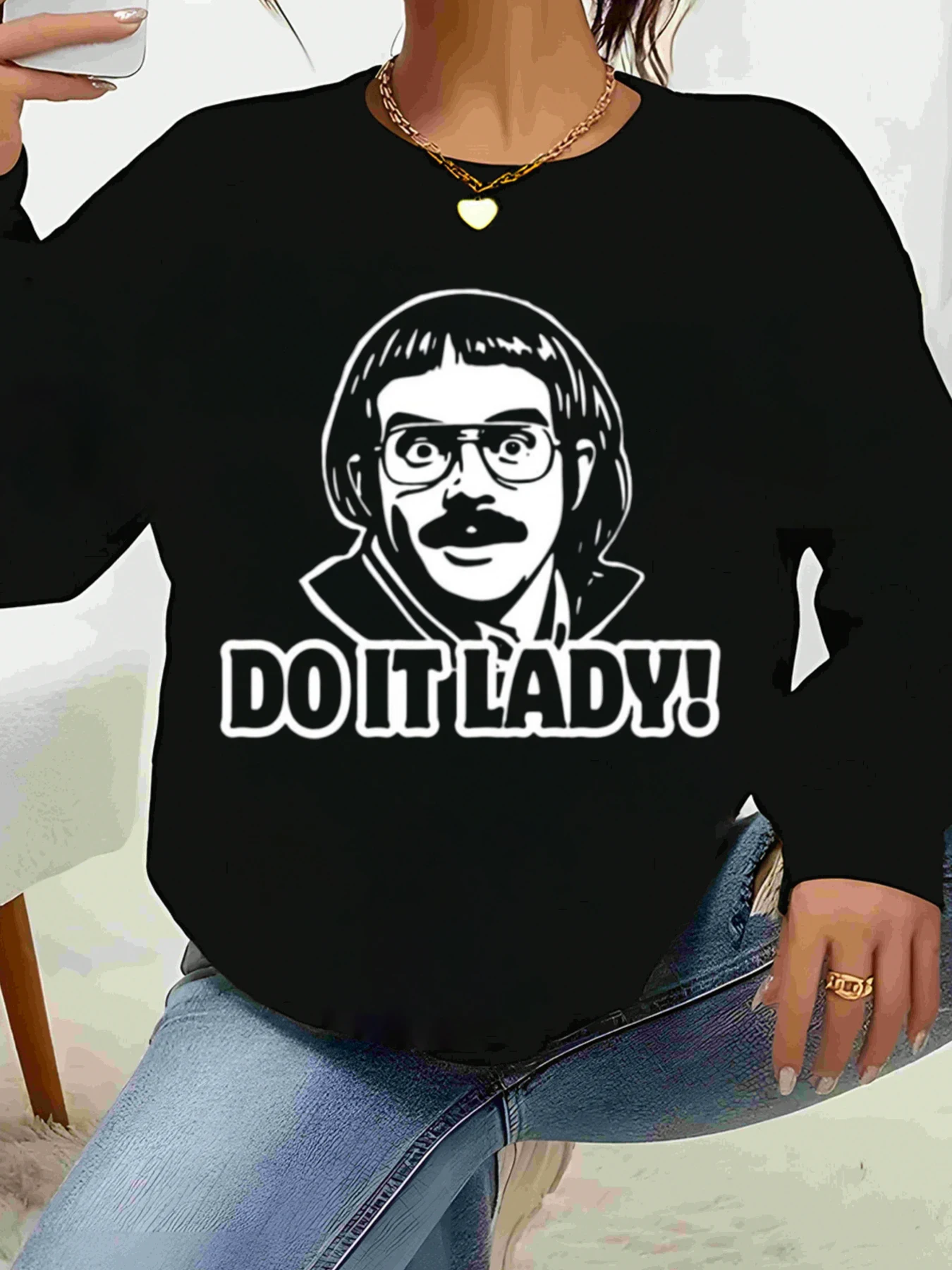 

Do It Lady Graphic Print Long Sleeve Sweater Halloween Costume Party Wear Women's Casual Top