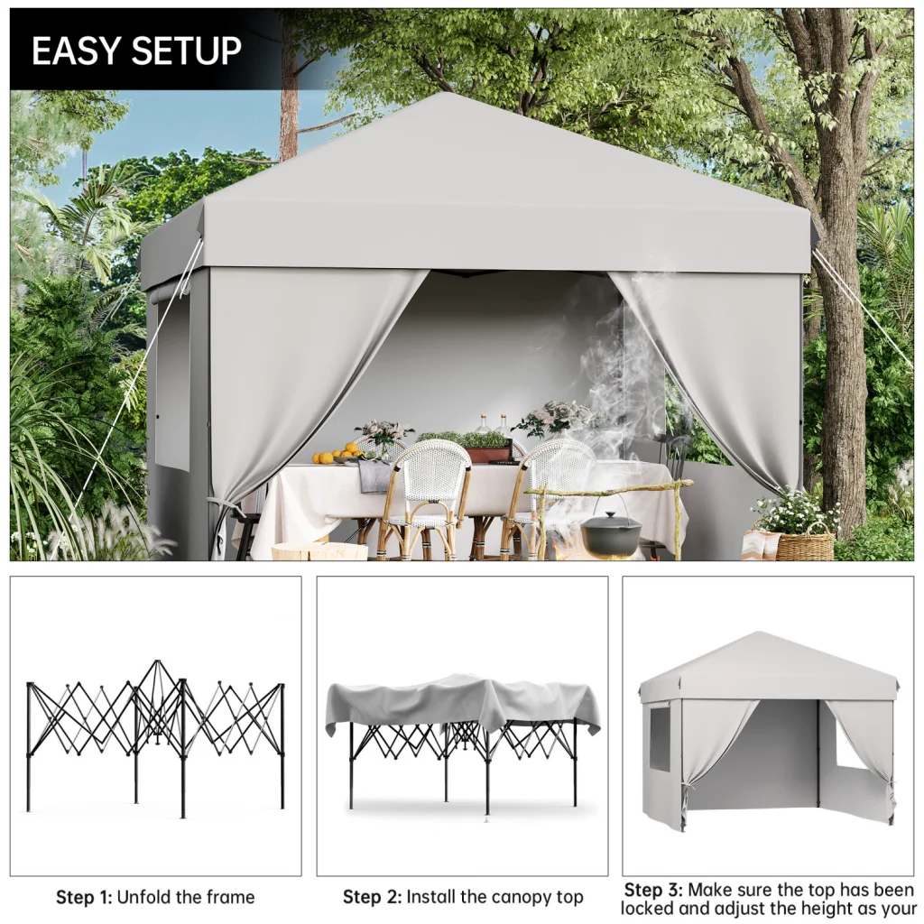 Heavy Duty 10 x 10 FT Pop Up Canopy Tent – Outdoor Waterproof & UV-Resistant Shelter with Removable Sidewalls, Adjustable Height, Wheeled Bag & Accessories – Patio, Garden, Camping, Events