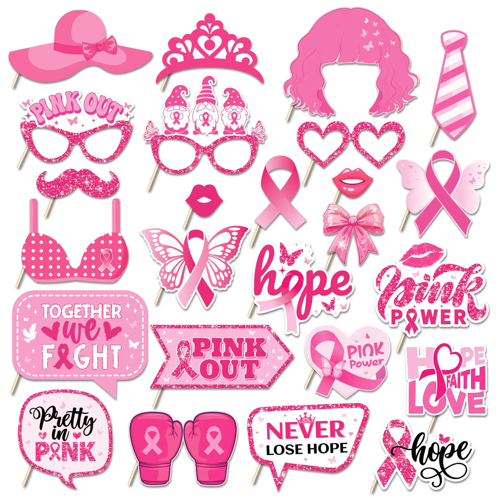 25 stücke Rosa Band Photo Booth Requisiten Hochzeit Dekoration Gläser Lip Hut DIY Photobooth Requisiten Für Geburtstag Party Supplies
