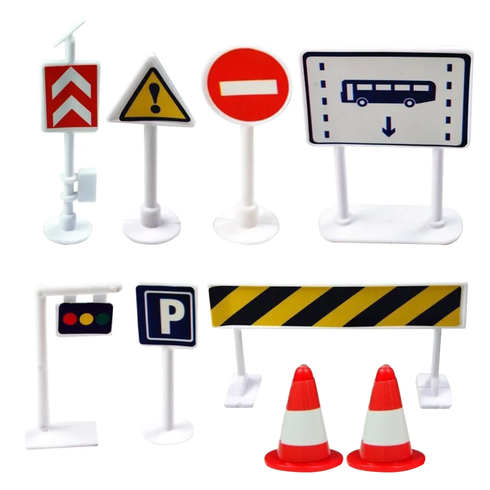 9 Pcs Model Scene Toy DIY Roadblock Traffic Sign Cognitive Childrens Toys Plastic Games Safety Street Signs