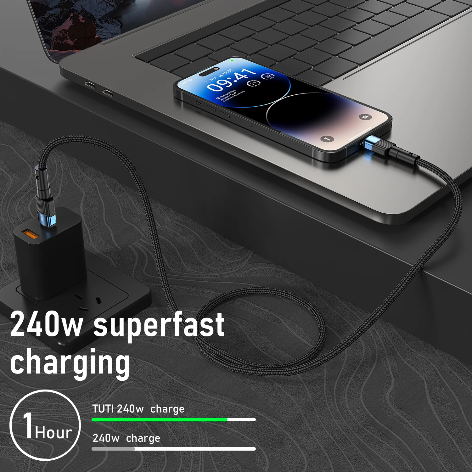 TUTI 240W USB C to USB C Fast Charging Braided Cord for iPhone 16 15 Pro Max Samsung S24 S23 Laptops iPad Switch Steam Deck etc.