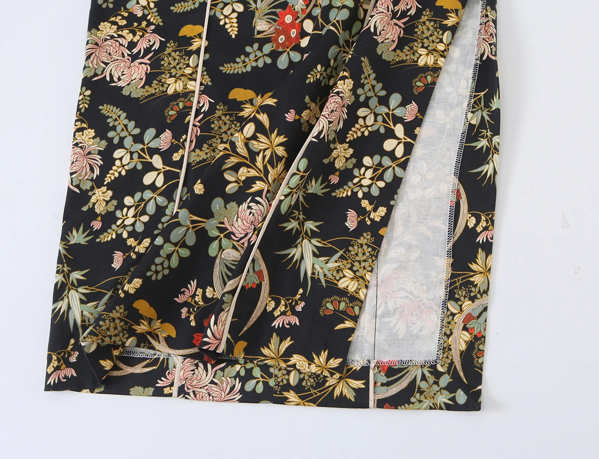 Elegantes Damenkleid mit Neckholder-Ausschnitt, ärmellos, mit Blumenmuster, Midi-Länge, chinesischer Stil, figurbetontes Kleid, modisches, sexy, rückenfreies Damenoutfit. – Detail 8