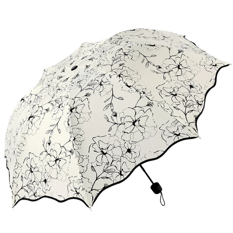 Foldable Floral ANTI-UV Sun Umbrella for Women, Compact, Portable, Windproof, Rain, Lovely, Flower, 8K Parasols, Lady