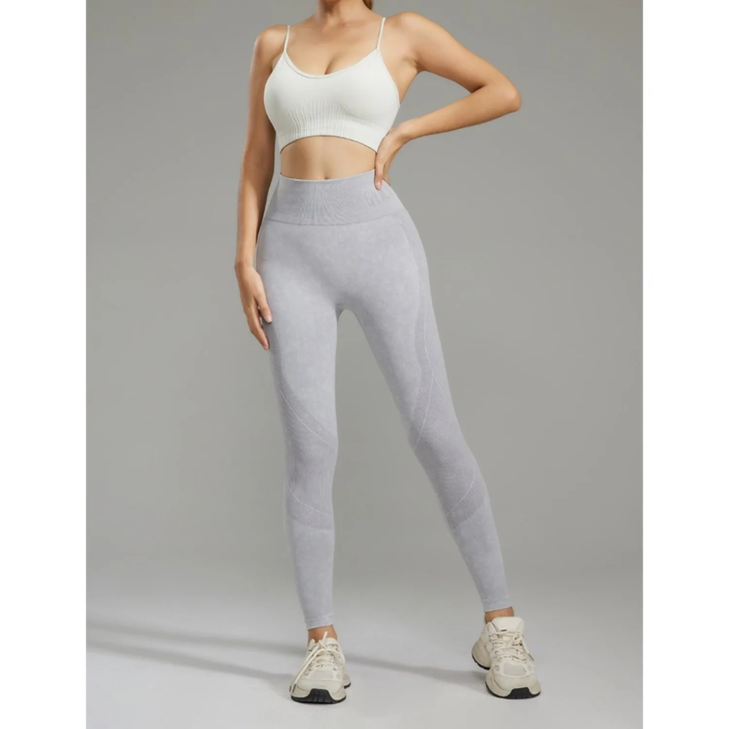 Pantaloni da yoga in tinta unita senza cuciture da donna nuovi a vita alta pantaloni attillati in maglia color pesca palestra esercizio abbigliamento da yoga