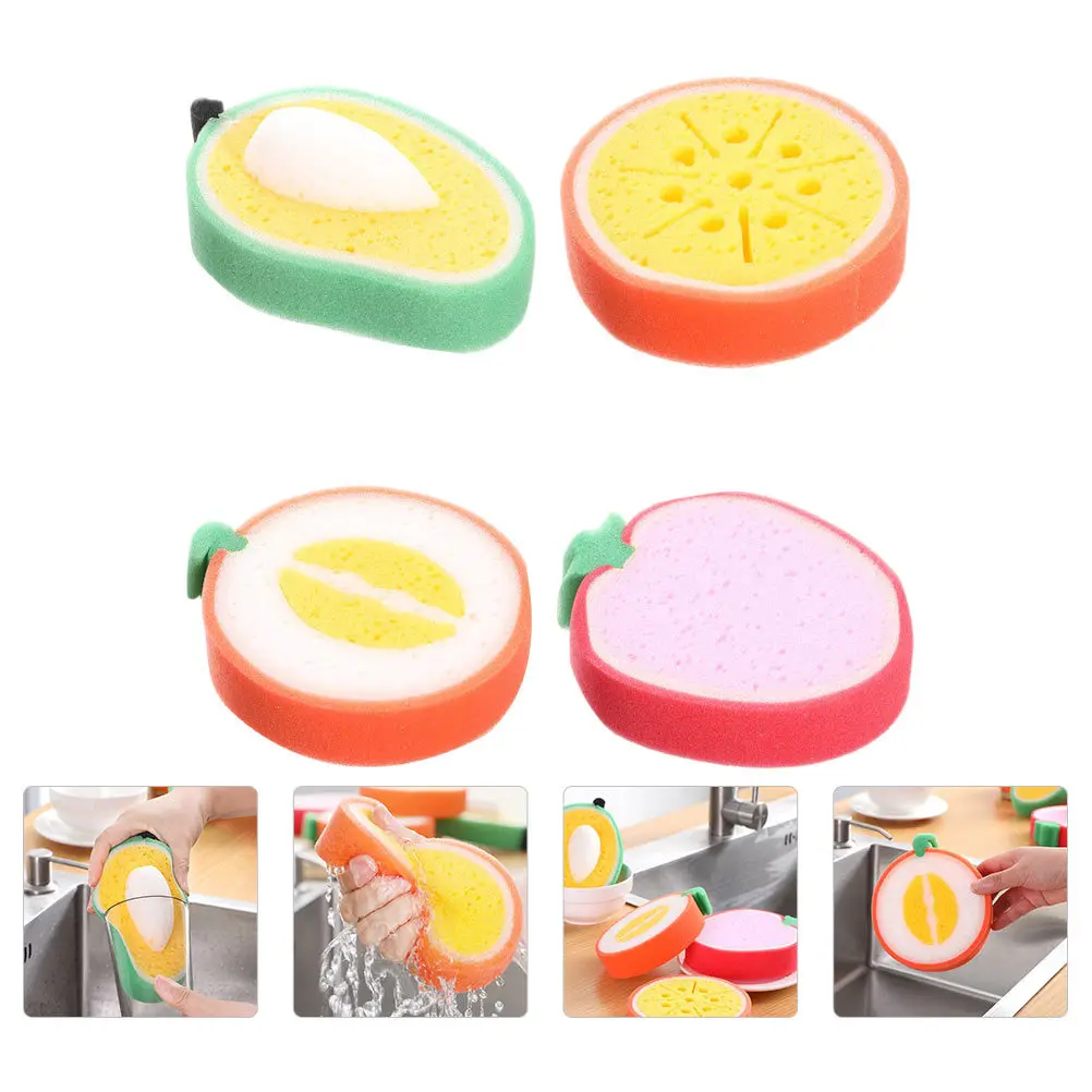 

4Pcs Washing Scrubbing Sponge Bowl Scrubber Assorted Color Thick Absorbent Kitchen Cleaning Tool Soft Non Scratch Sponge Wipe