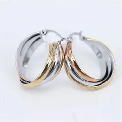 Fashion 316L Stainless Steel Three Tones Twist Ear Circle Round Hoop Earrings Dropshipping Titanium Women Cheap Earring Jewelry