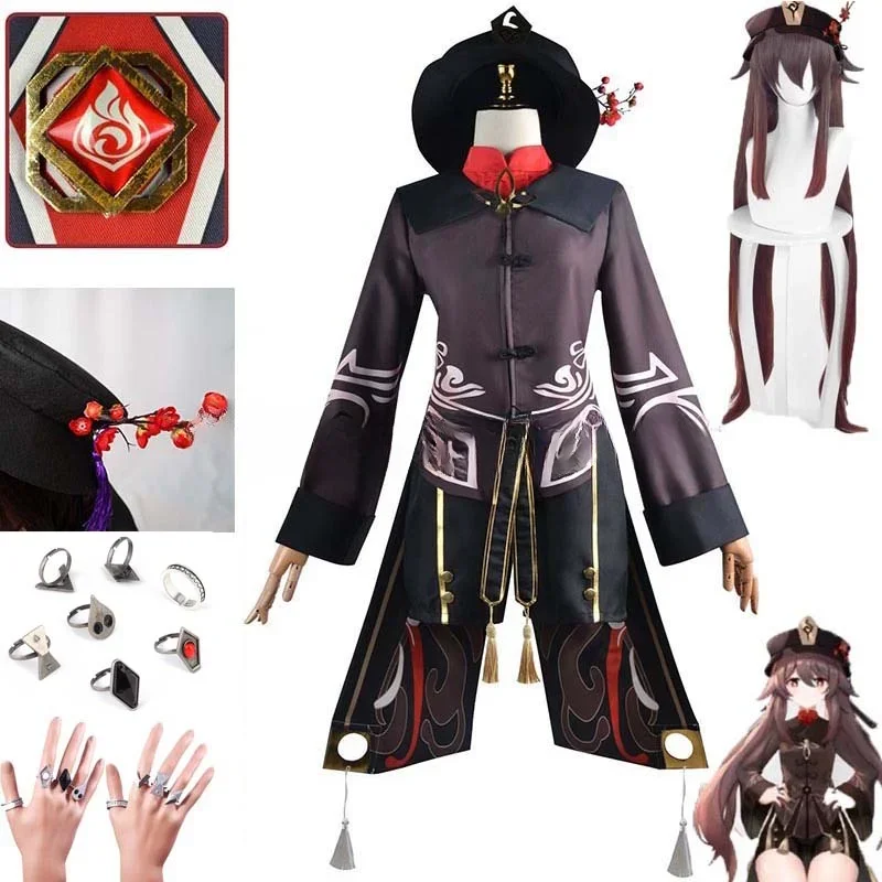 2024 CN kostium jednolita peruka Cosplay Anime gra Genshin Impact Hutao Cosplay Hu Tao chiński styl kostiumy na Halloween dla kobiet