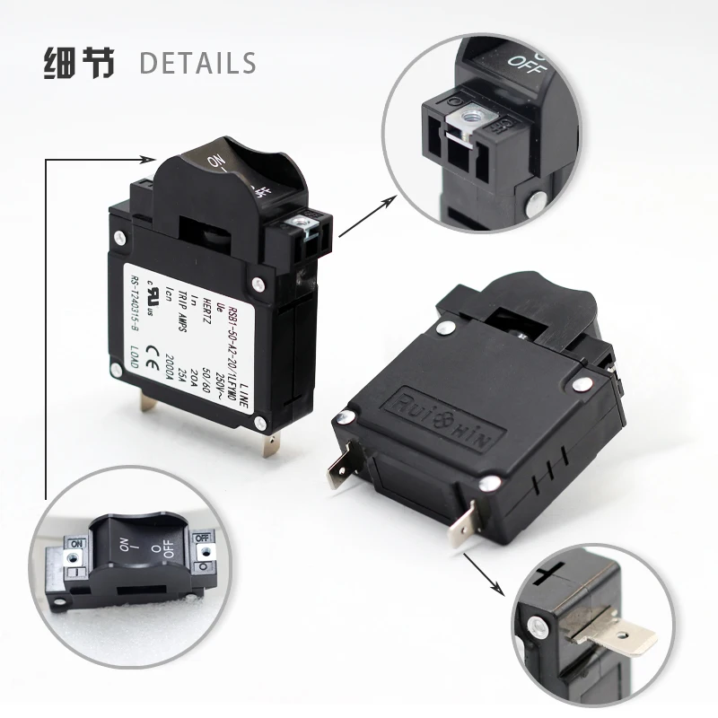 20A 250VAC Black Circuit Breaker for Hydraulic Magnetic Equipment MV&HV Products  Machine Use MCB disjuntor dc