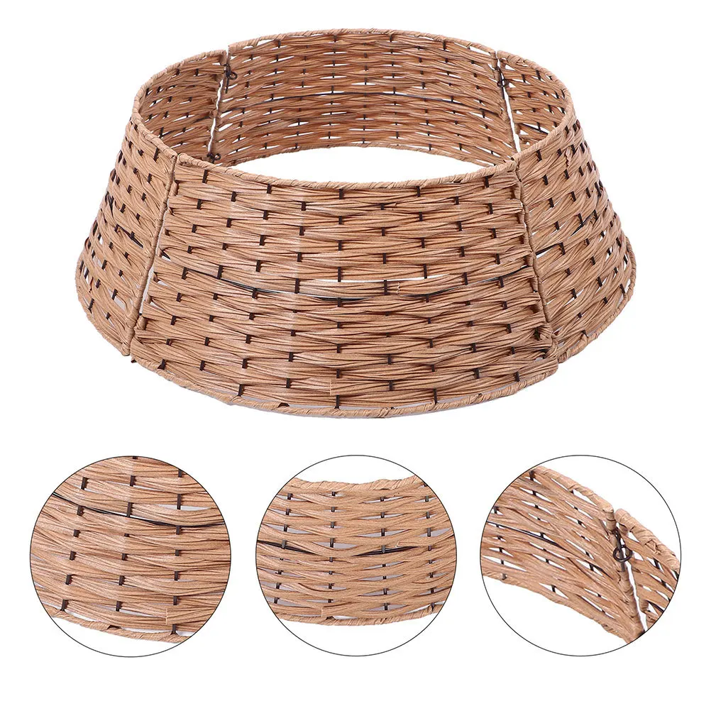

Farmhouse Christmas Tree Skirt Collar Basket Woven Round Cover for Tree Base Nordic Style Decorative Ring Xmas Decor Living Room