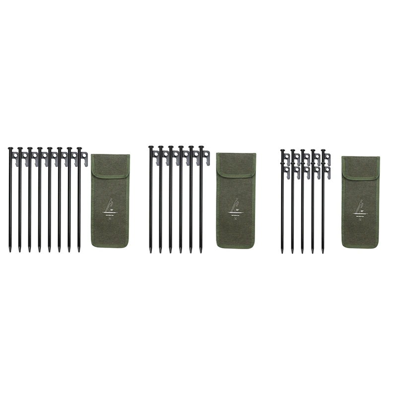 AA50-30Cm Outdoor Tent Pegs Ground Nails With Storage Bag Windproof Nails Camping Accessories Tent Fastening Black