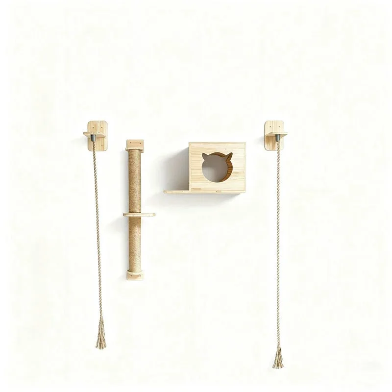 DIY Modular Wall Mount Pet Furniture Natural Sisal Scratcher Post Climbing Rope Cave Indoor Wall Perch for Small Feline Kitten