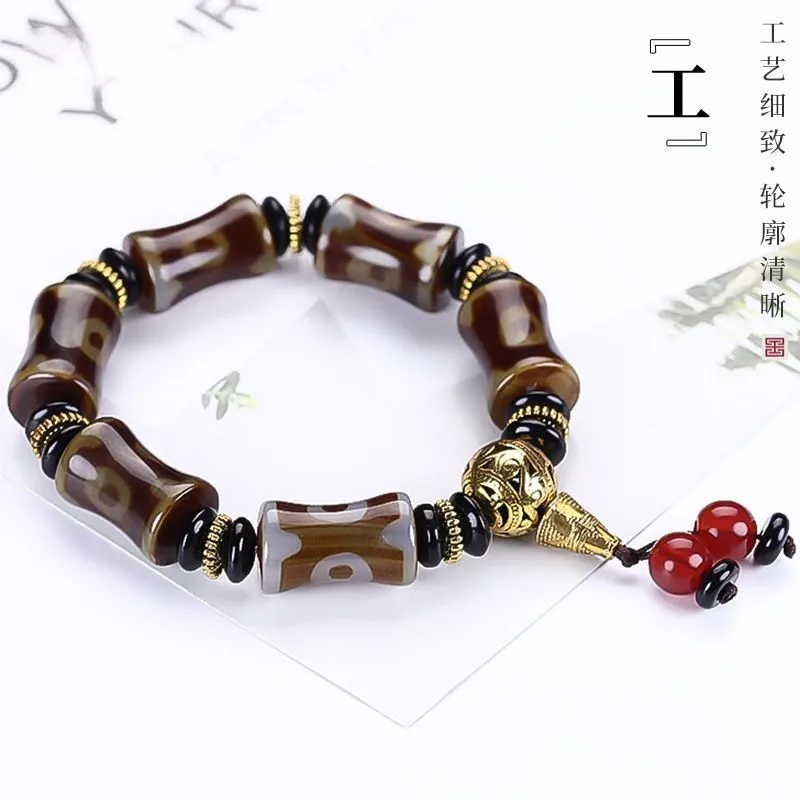 Natural agate Tibetan style retro bracelet ethnic style Buddha bead bracelet, three eyed heavenly bead bracelet bracelet for men