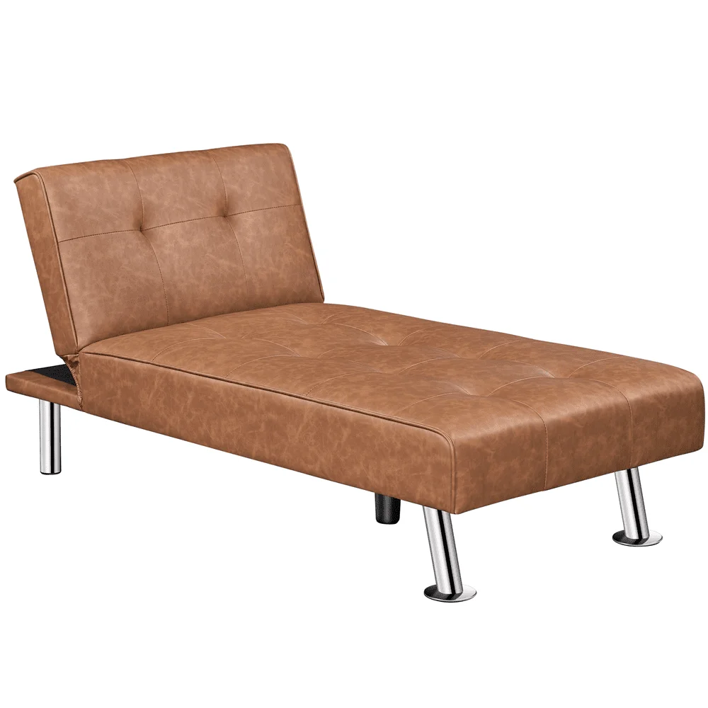 

Modern Convertible Faux Leather Chaise Lounge with Chrome Metal Legs