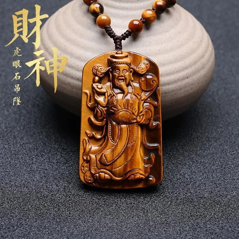 

Natural Tigereye Buddha Pendant Lucky Good Luck God of Wealth Tiger Eye' Stone Flat Women's Necklace Pendant