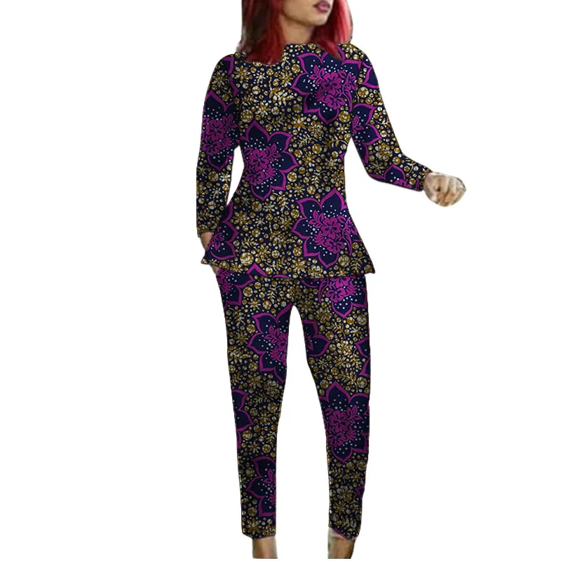 Designer Handmade Women's Groom Suit African Print Couture Costume O Neck Blouse Patch Trouser Party Wear view 2