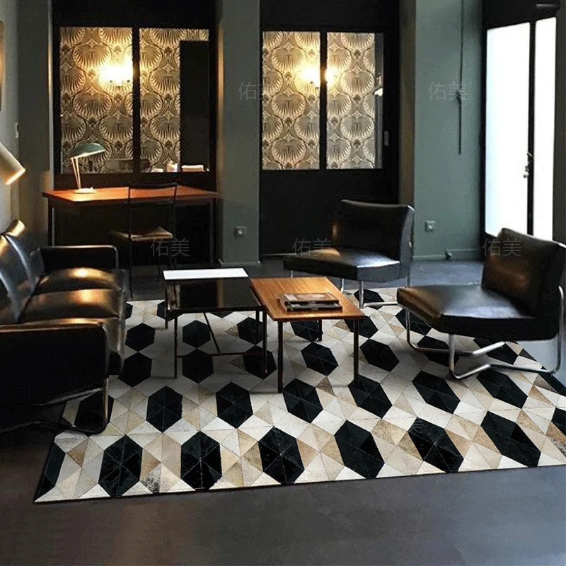 Creative Real Cowhide Living Room Carpet Simple Nordic Study Room Decor Floor Rug Handmade Large Customize Rugs Bedroom Carpet