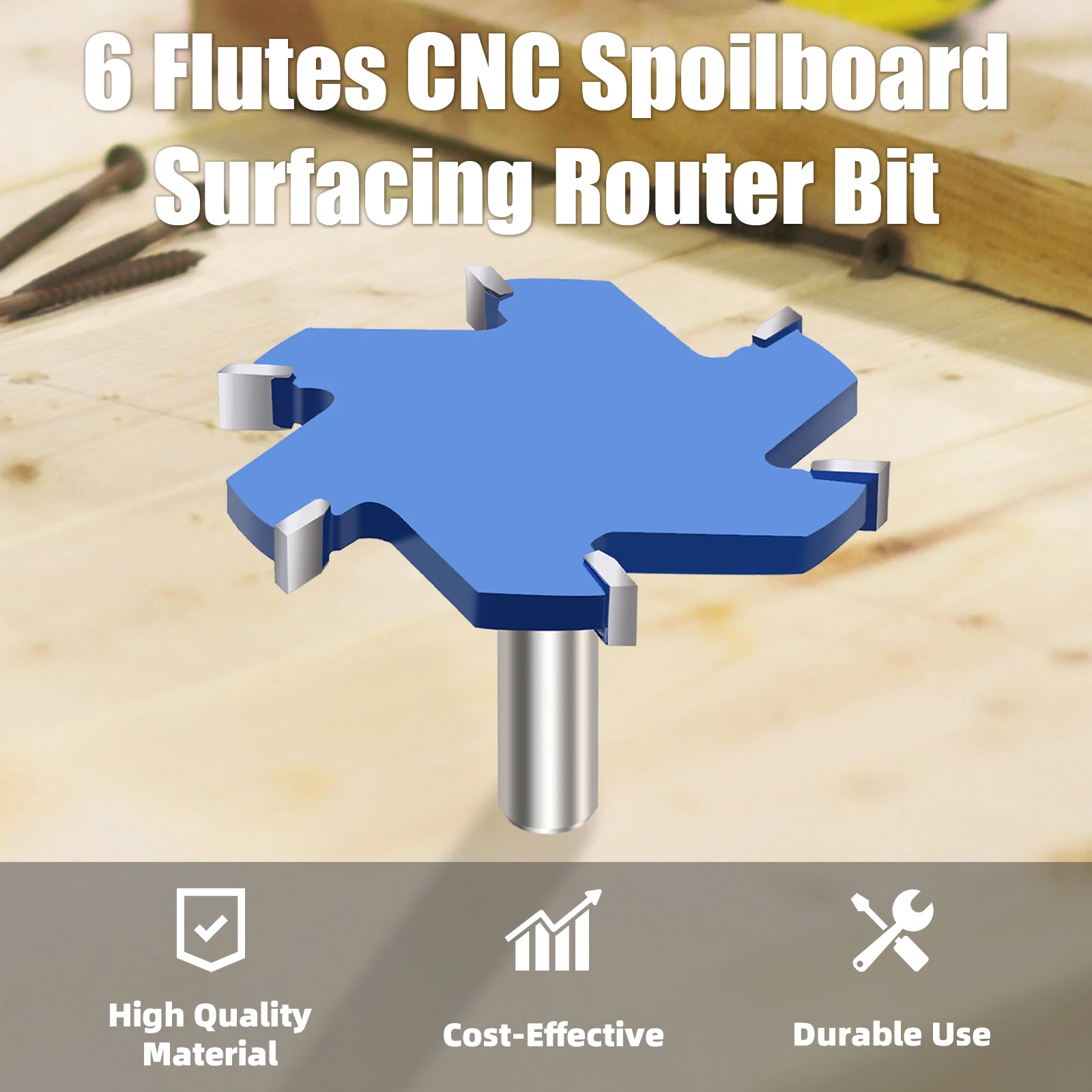 CNC Spoilboard Surfaceing Router Bit 1 قطعة راوتر بت 6 المزامير 0.5 "عرقوب 2.56"/3.35 ''/3.94'' قطر القطع للنجارة