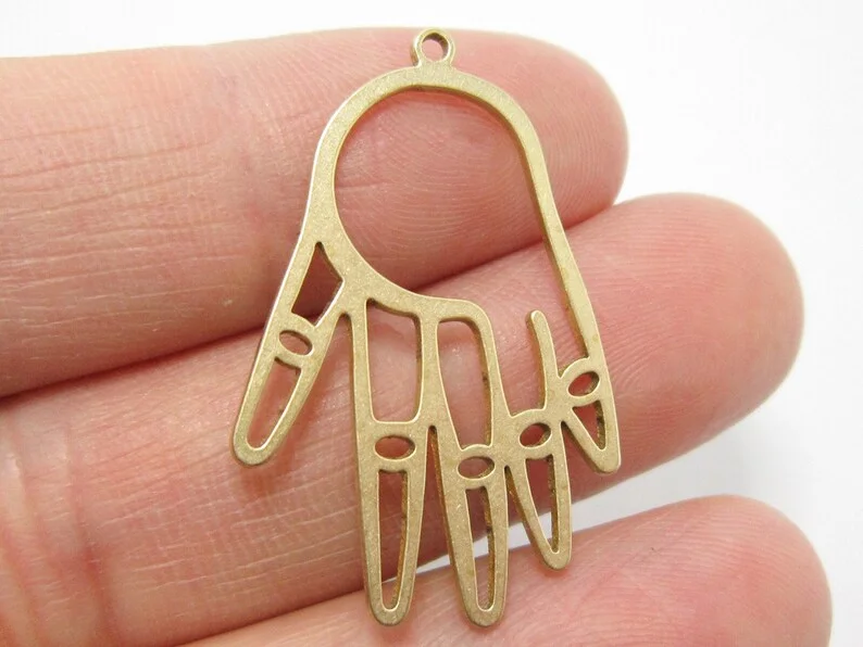 6pcs Brass Hand Earring Charms, Brass Hamsa Hand Charm, 33x21.5x1mm, Brass Charms For Jewelry Making - R1287
