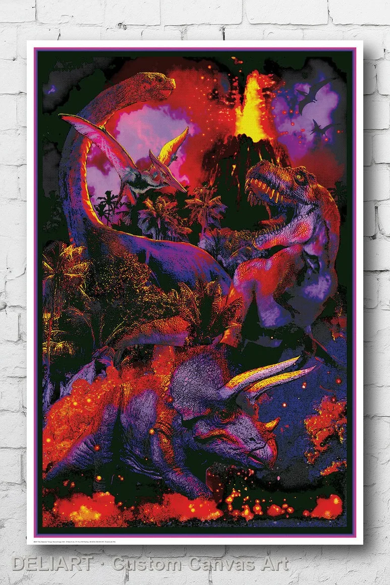 

DINOSAUR EXTINCTION - BLACKLIGHT Canvas Poster Custom Size Available Room Decoration Home Decor Wall Art