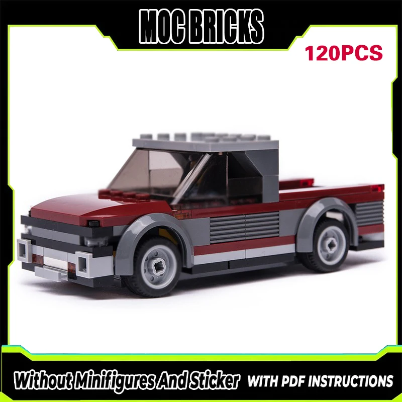 

City Car Model MOC Building Bricks Dark Red Light Pick-Up Truck Modular Technology Gifts Holiday Assemble Children Toys Suit
