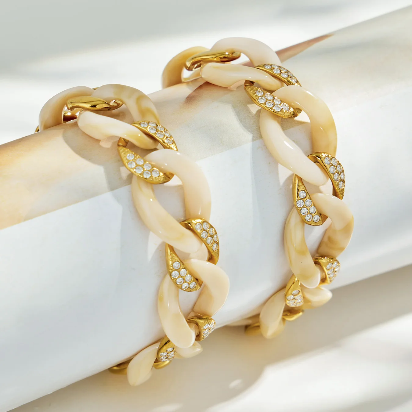 Klobige Gliederarmbänder 18k vergoldet 316L Edelstahl Große Gliederarmbänder Acetat-Armband Kubanische Kettenarmbänder für Frauen – Detail 8