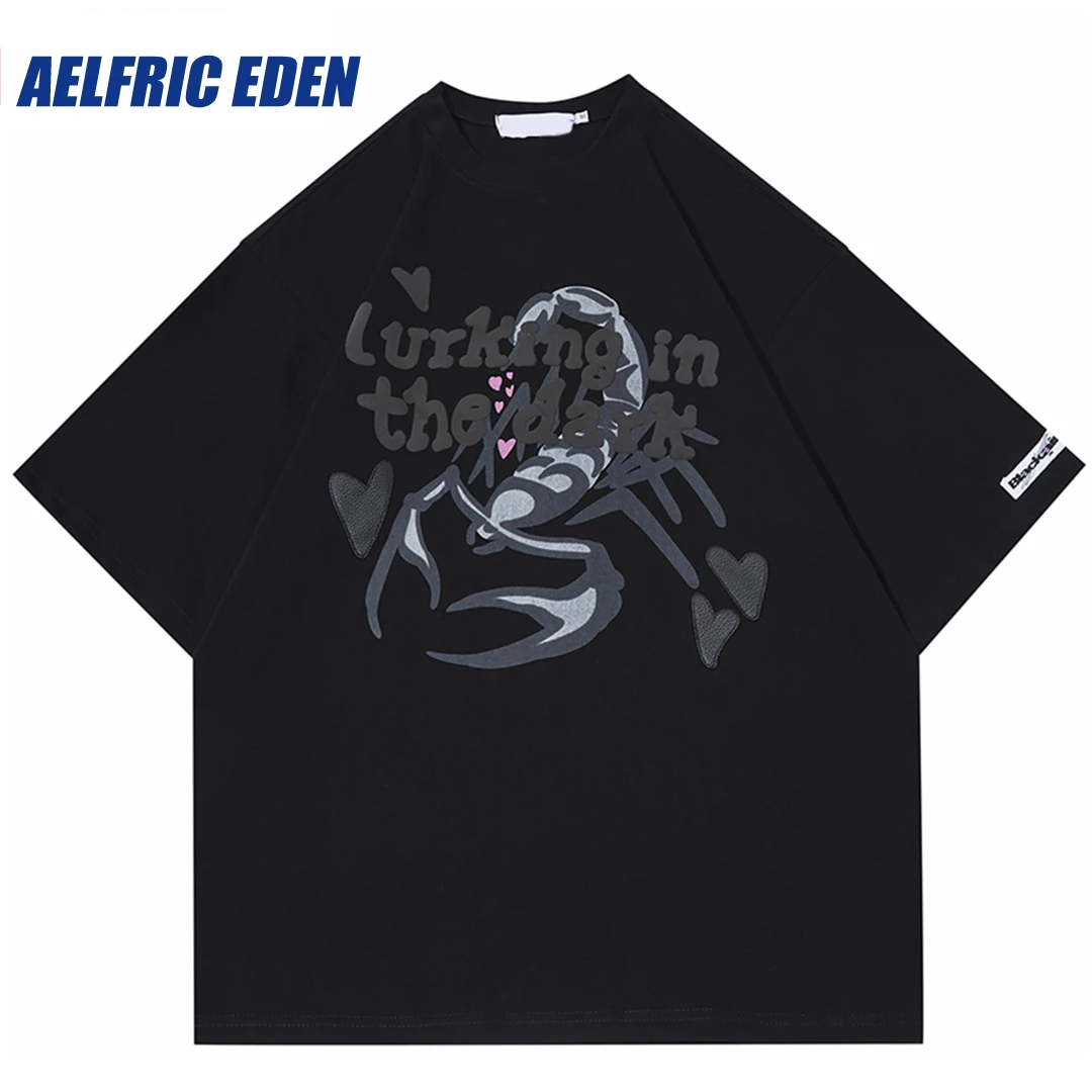 Men Hip Hop Oversized Y2K T Shirt Streetwear Scorpion Graphic T Shirt 2023 Harajuku Loose Tshirt Cotton Tops Tees Hipster Black