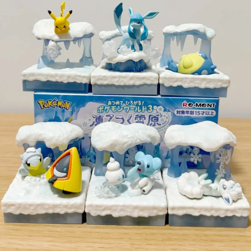 Pokemon World Series 3 Action Figure - Re-ment Frozen Snowfield Pikachu Vulpix Glaceon Cubchoo Spheal Anime Model Toy