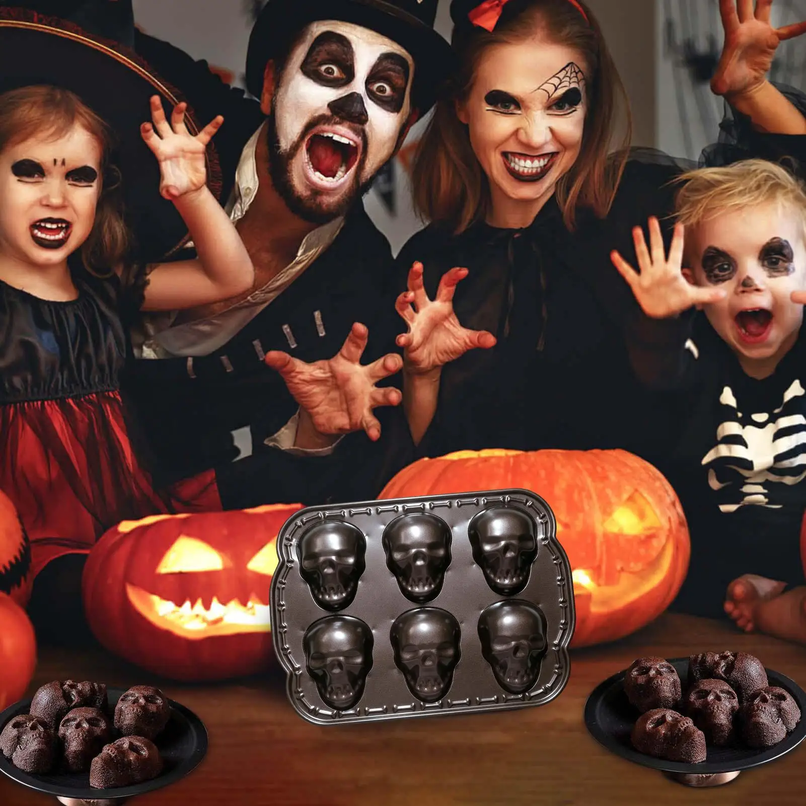 Skull Silicone Molds for Halloween Baking Pizza Cake Pan Small Spooky Head Tray Reusable Food Grade Nonstick Bakeware