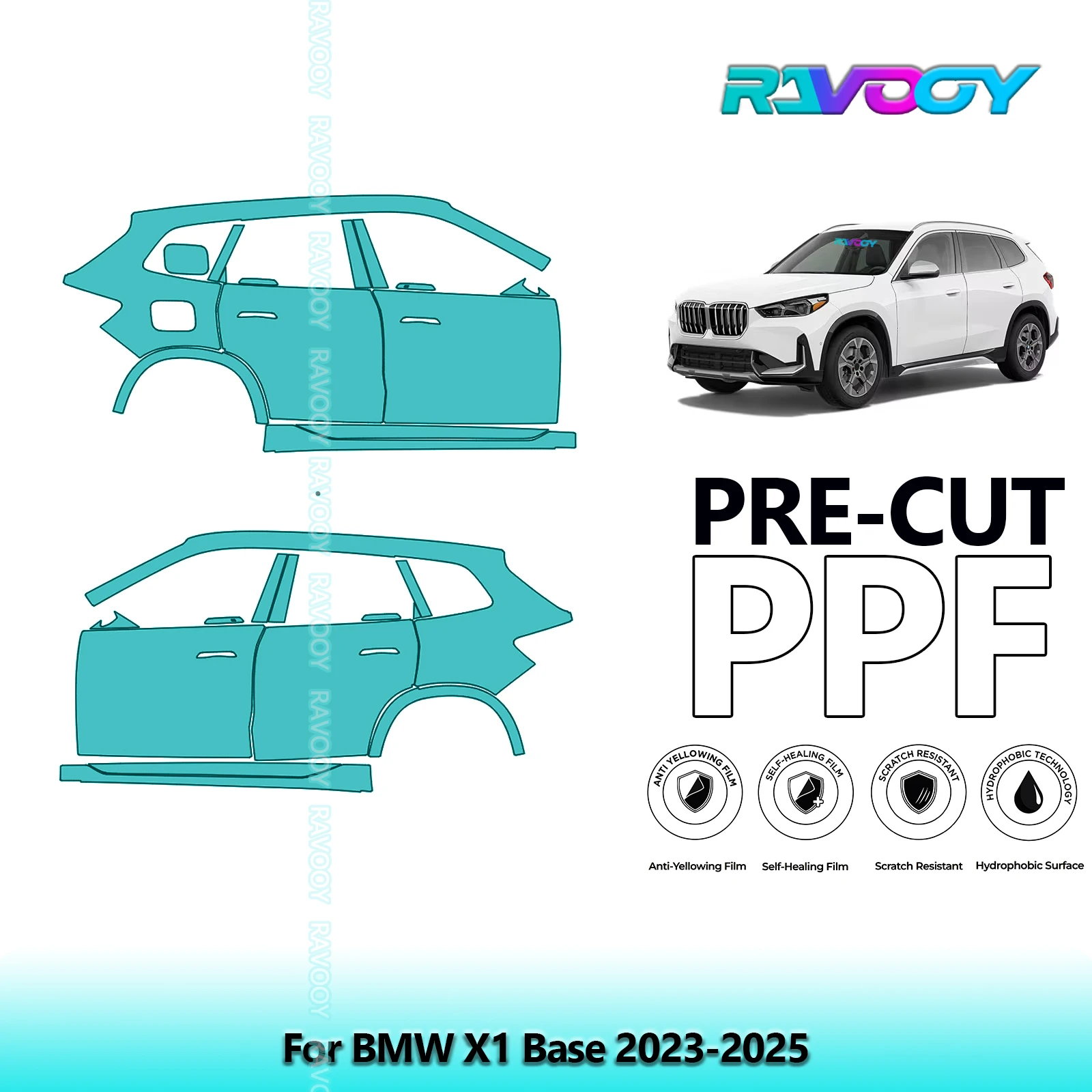 

For BMW X1 Base 2023-2025 8.5mil Clear Matte Pre-Cut PPF Door & A/B Pillar Kit TPU Paint Protection Film Set