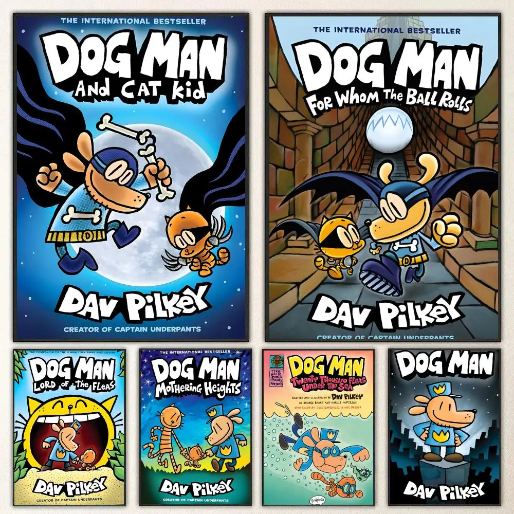 Cartoon Dog Man Poster Self-adhesive Art Waterproof Paper Sticker Coffee House Bar Room Wall Decor