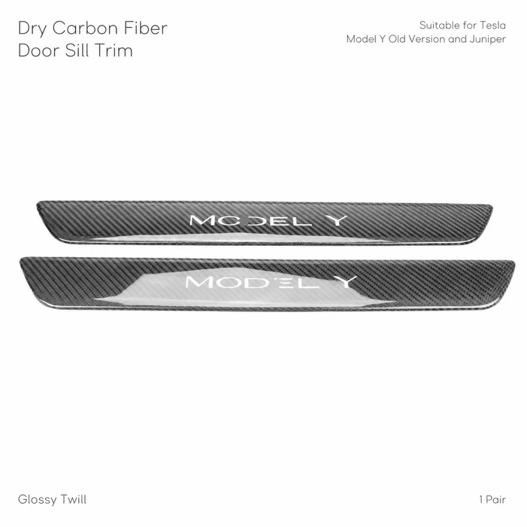 Real Dry Carbon Fiber Door Sill Trim Protector Compatible with Tesla Model Y 2020-2026 Old Version & Juniper, Glossy/Matte