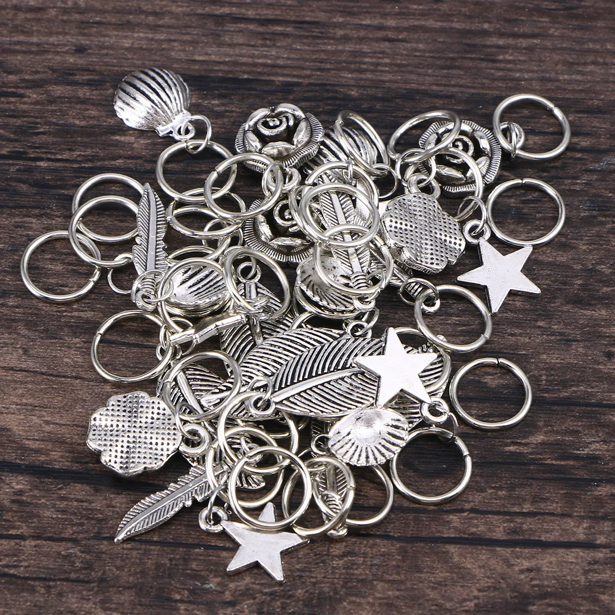 

45pcs Metal Hair Braid Accessories Leaf Star Design Clip Hairpins For Girls Women Elegant Hair Rings 5 Styles 10 Circle 10
