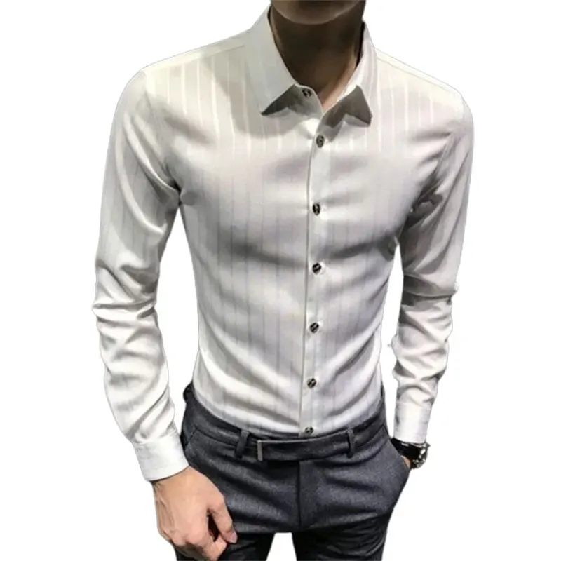 2024 Elegant Fashion Harajuku Slim Fit Ropa Hombre Loose Casual All Match Shirt Pointed Collar Button Printed Long Sleeve Blusa