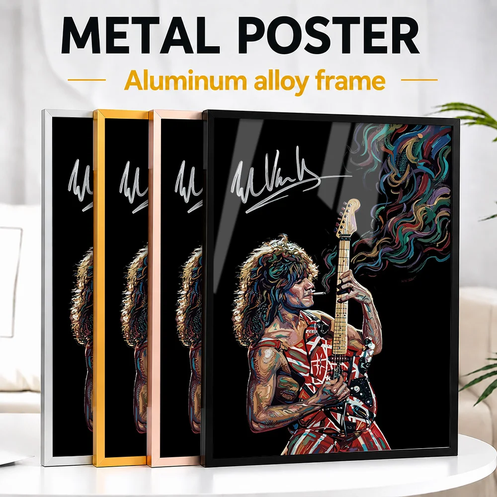 Eddie Van Halen Guitarist Framed Metal Print Customized Photo Colorful Soundwave Style Wall Art For Studio Ideal Birthday Gift
