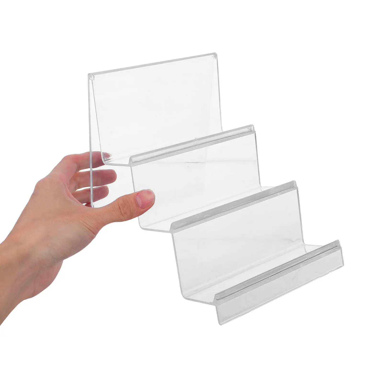2Pcs Acrylic Desktop Organizer Transparent Tiered Display Stand for Wallets Phones Cosmetics Purse Holder Retail Display Rack