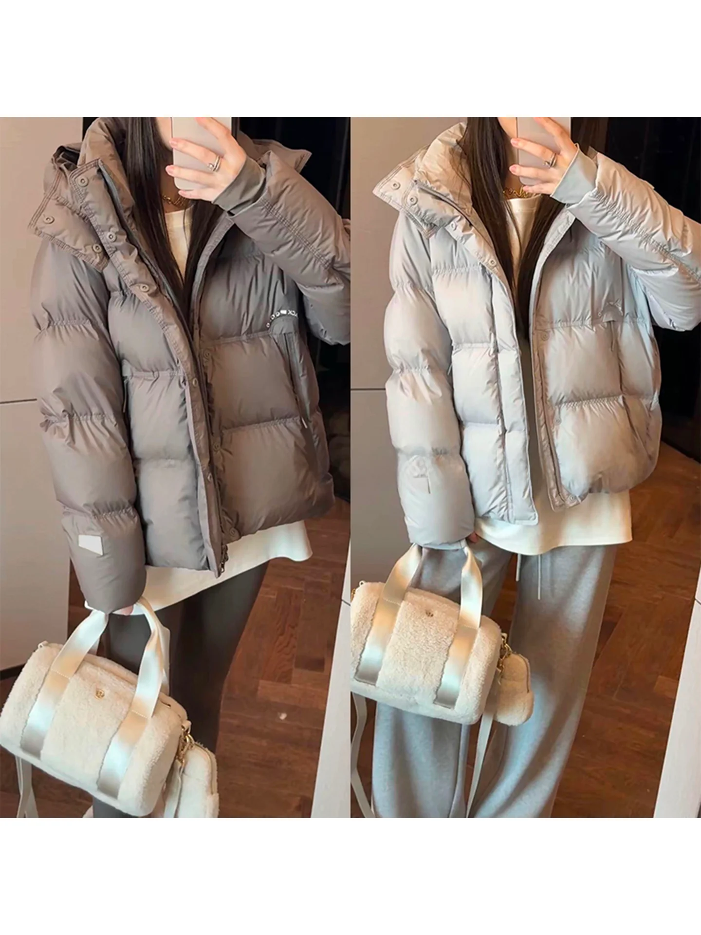 

Mimius High Puffin Casual Hooded mat down Jaet Women's Autumn Winter Warm Thiened Long Sve ort Sle