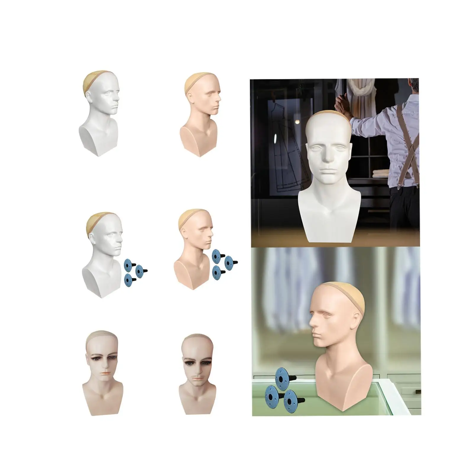 

Male Mannequin Head with Shoulders Wig Display Stand for Face Painting Beauty Salon Headphone Makeup Practice Businesses