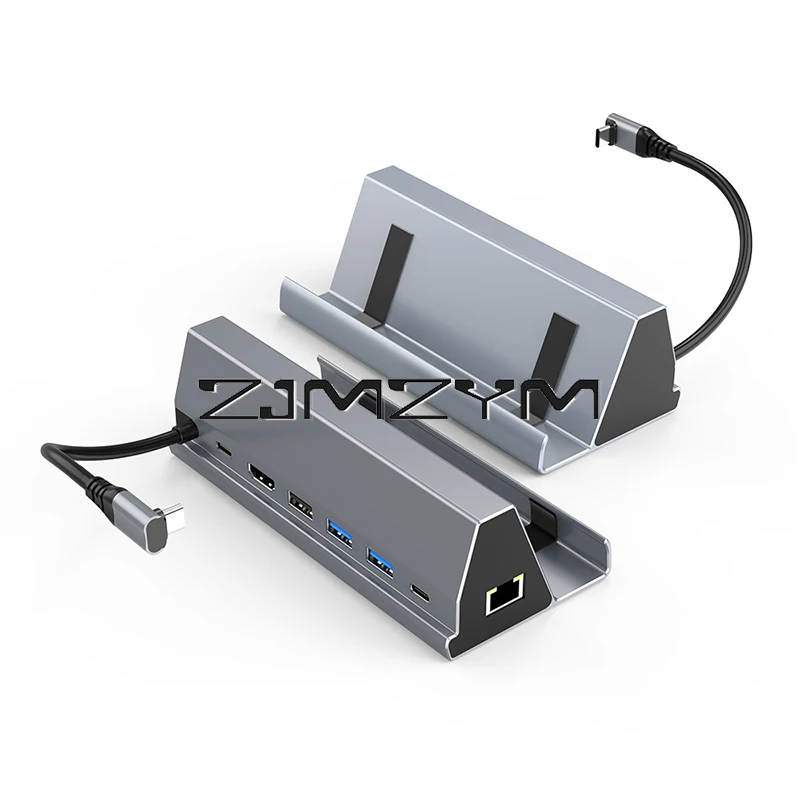 

7 In 1 USB Hub 3.0 4K 60Hz Type C Hub 7 Ports RJ45 1000Mbps PD 100W USB C Charger Stand Holder Docking Station