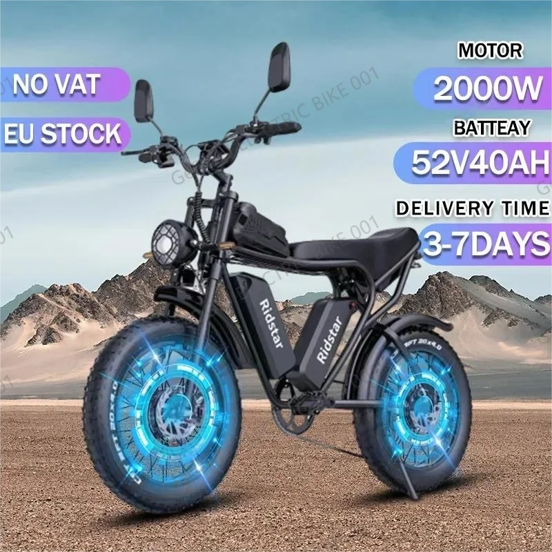 

Electric Bicycle 2000W Powerful Dual Motor 52V40Ah Waterproof Dual Battery E Bike Motorcycle 20*4.0 inch Fat Tire Electric Bike