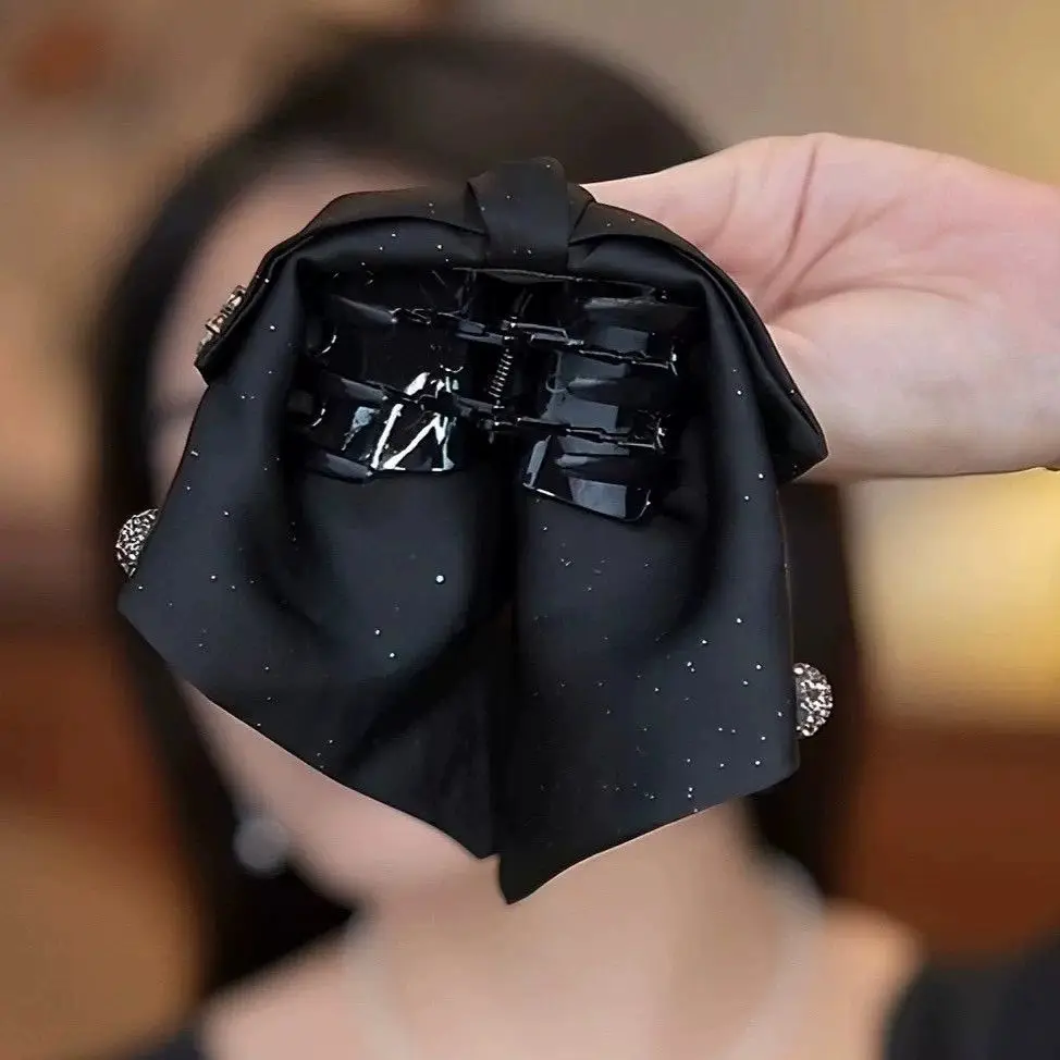Ribbon Bow Clip Feminine Temperament Half Tied Hair Clip Ponytail Clip At The Back of The Head Sparkling Starry