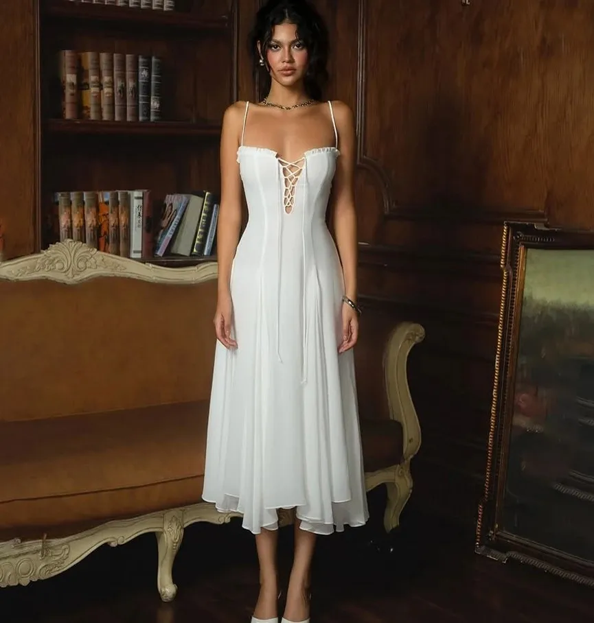 

Simple Beach Short Wedding Dress 2026 Spaghetti Straps Pleats Chiffon Bride Bridal Party Gowns Robe De Mariage