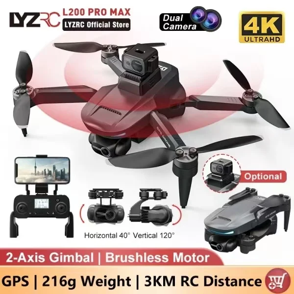 

Новый L200 PRO MAX Дрон GPS Бесщеточный двигатель 4K HD Профессиональный FPV Квадрокоптер 2-осевой подвес 360 ° Радиоуправляемый дрон для предотвращения препятствий